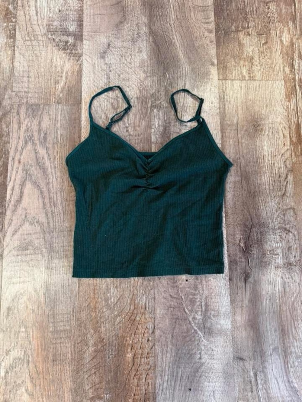 American Eagle Outfitters Dark Green Ribbed V-Neck Cropped Cami